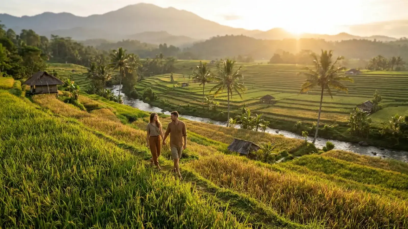 Love story photoshoot of a couple on Bali's rice terraces