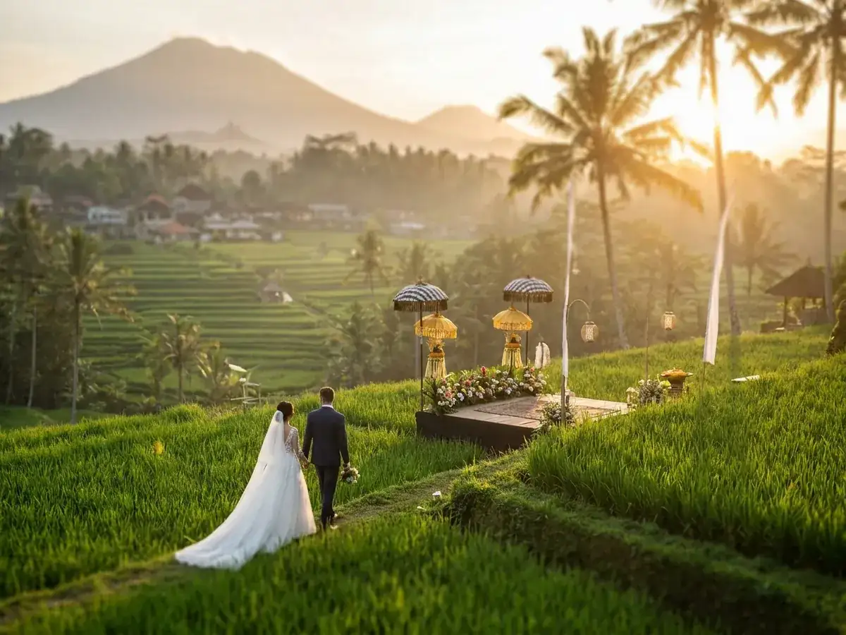 Love story photoshoot of a couple on Bali rice terraces