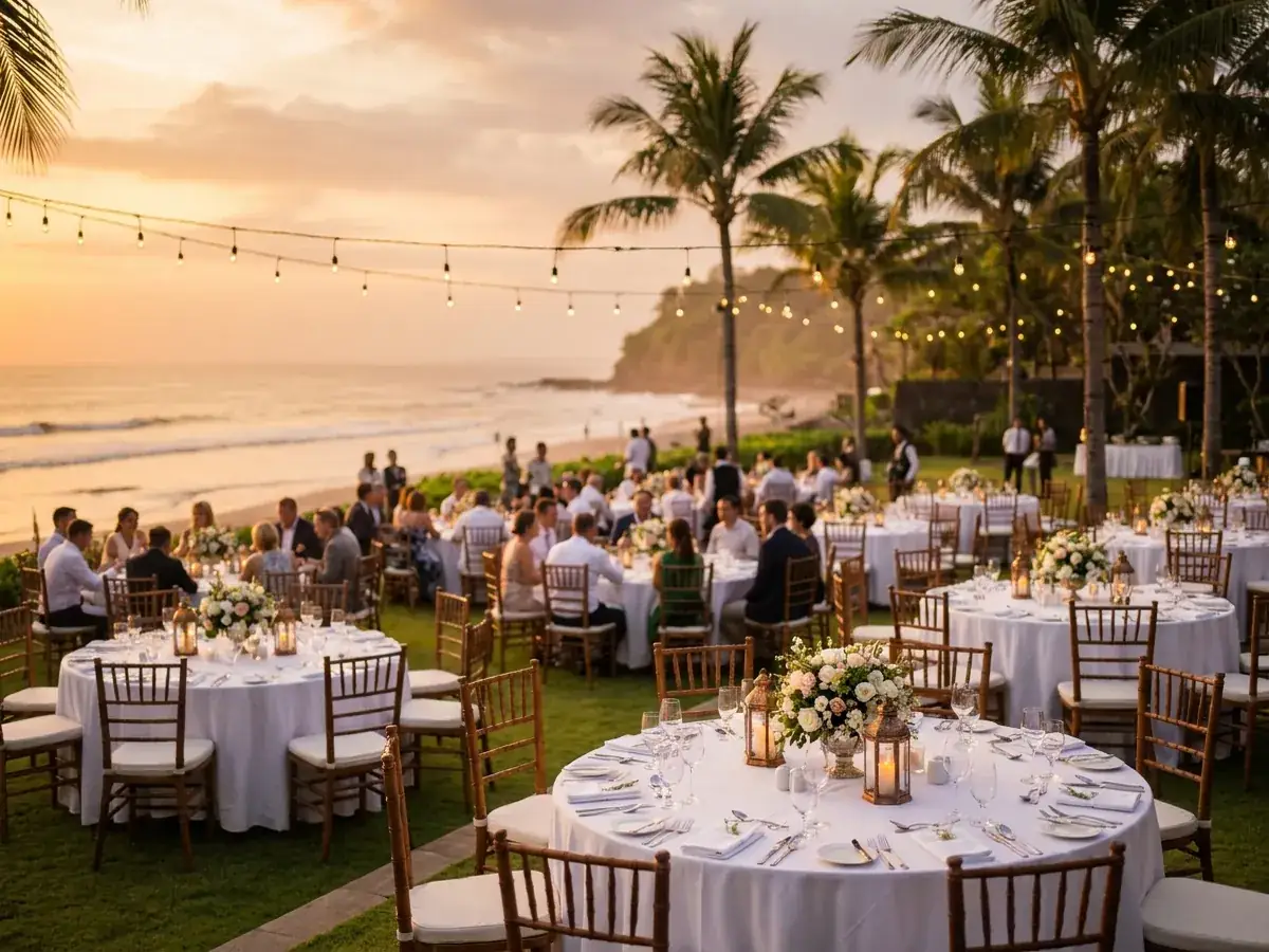 Offsite corporate retreat in Bali — gala dinner tables