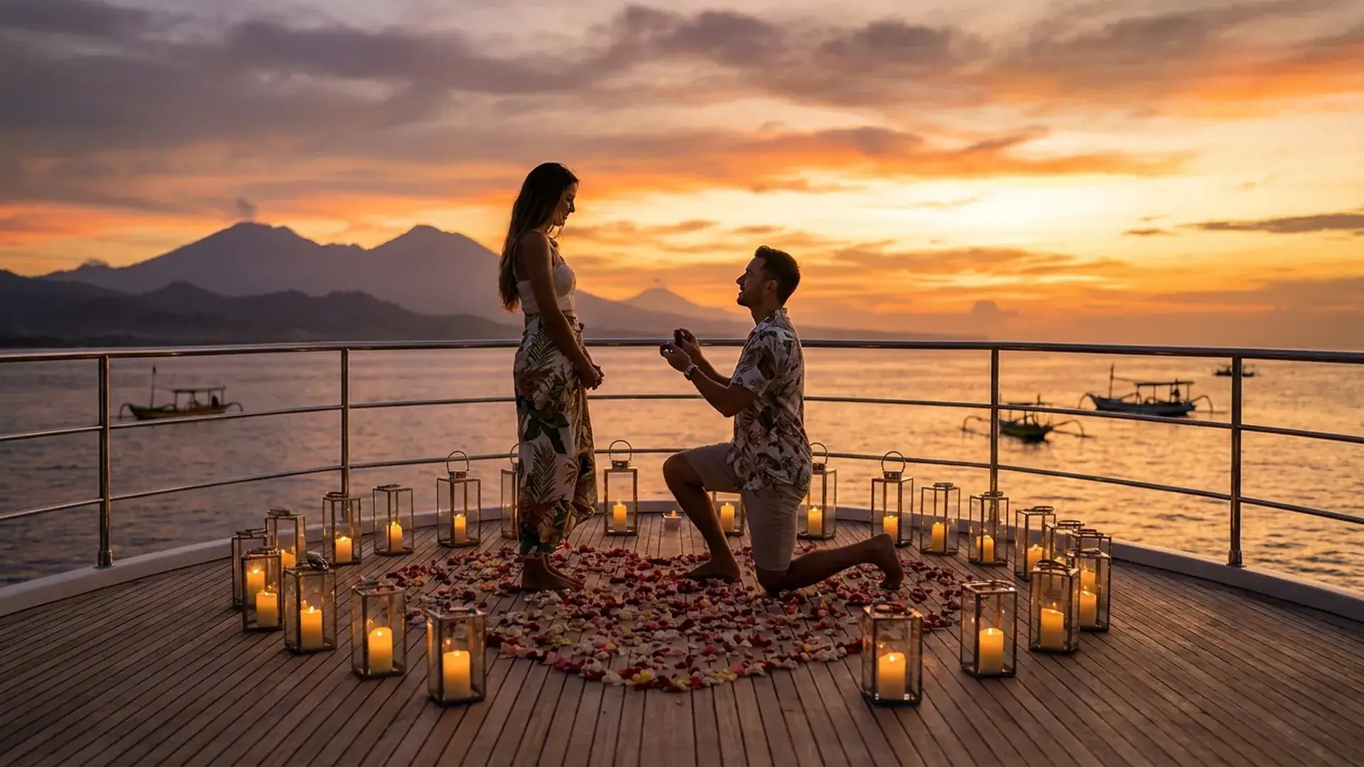 Proposal on a yacht at sunset in Bali