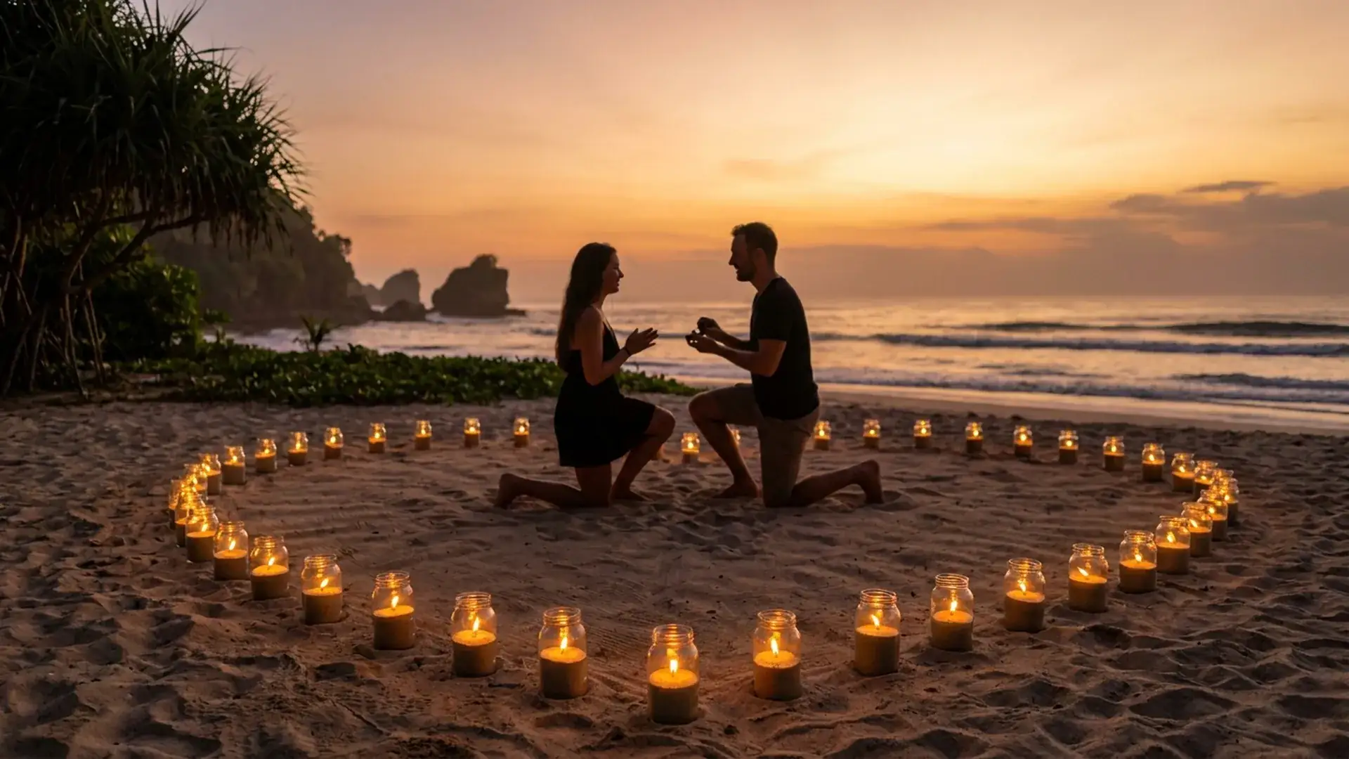 Sunset proposal on a Bali beach