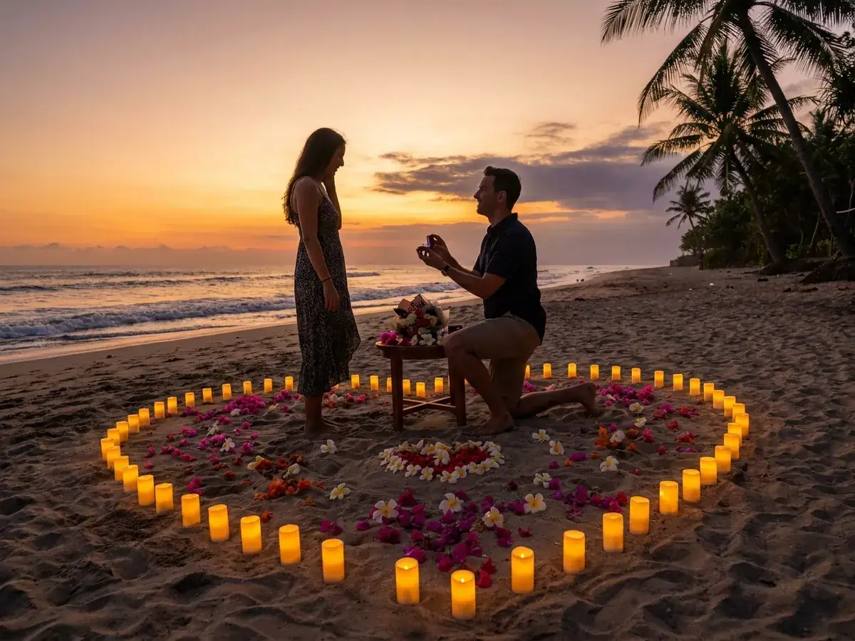 Sunset proposal in Bali — cvety i kolco
