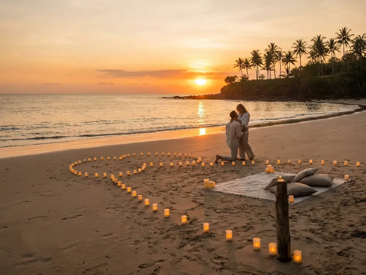 Sunset proposal in Bali — svechi na peske