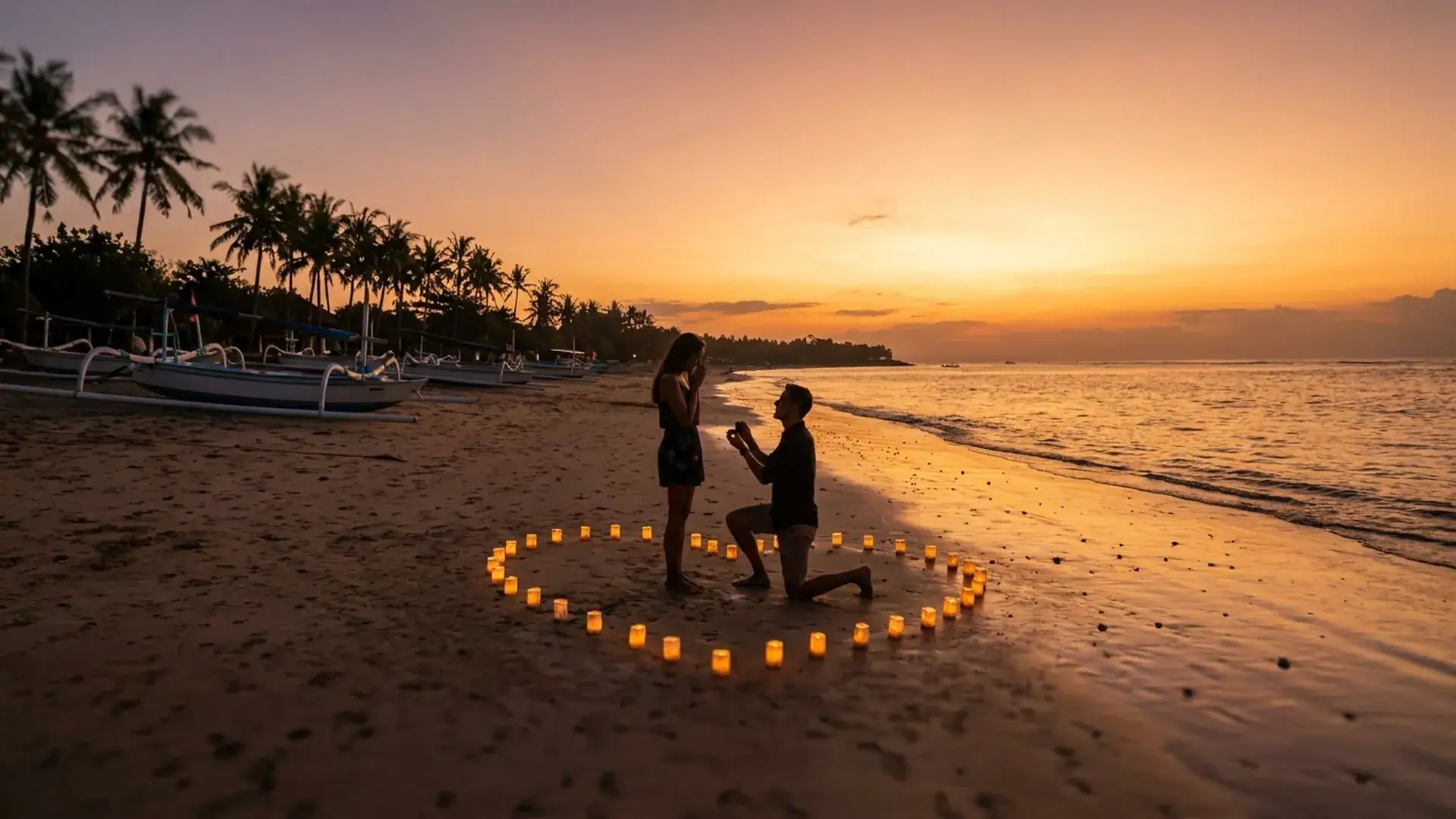 Sunset marriage proposal on a Bali beach