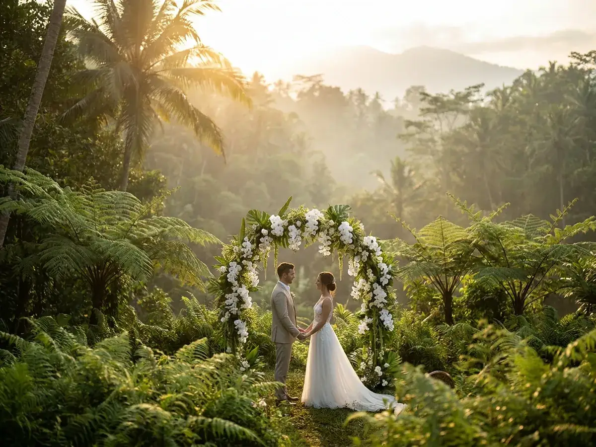 Elopement at sunrise in the jungles of Ubud, Bali