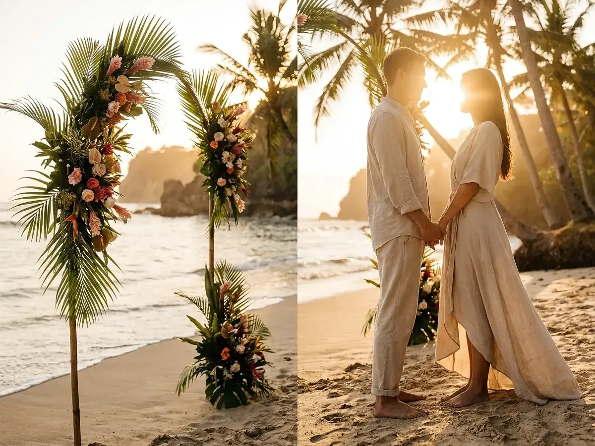Barefoot elopement wedding on the beach for two, Bali