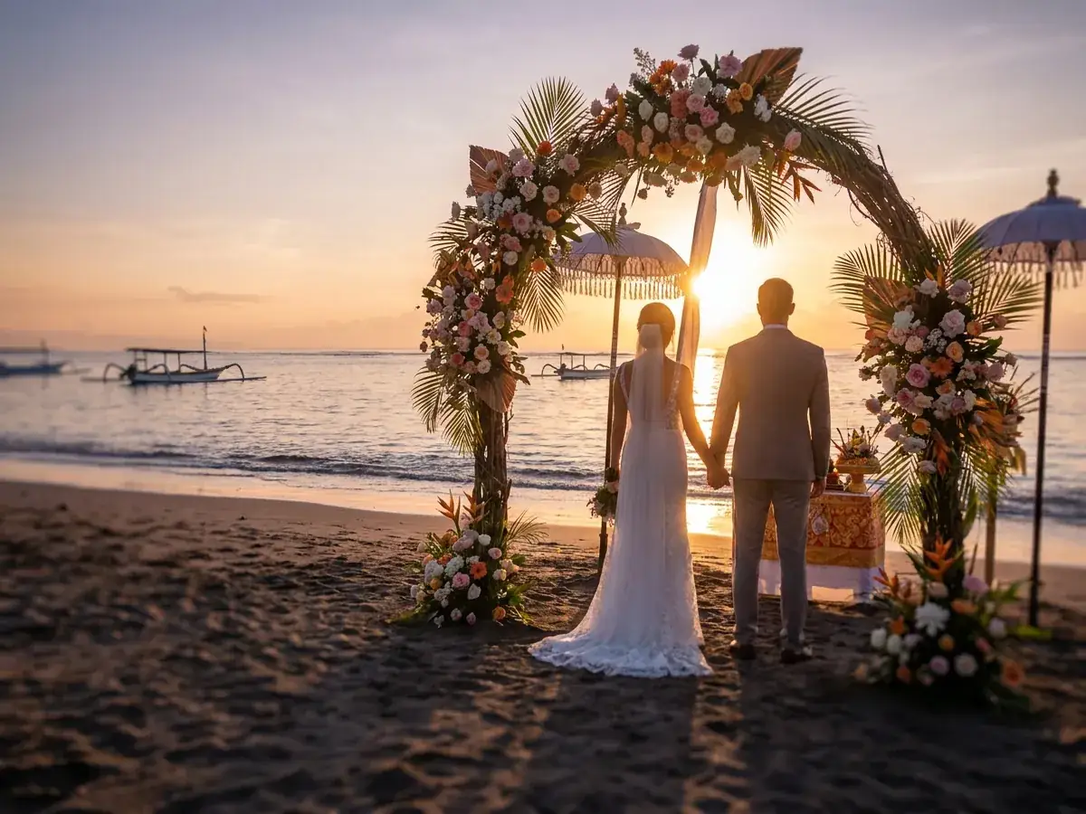 Sunrise ceremony on Sanur beach, Bali