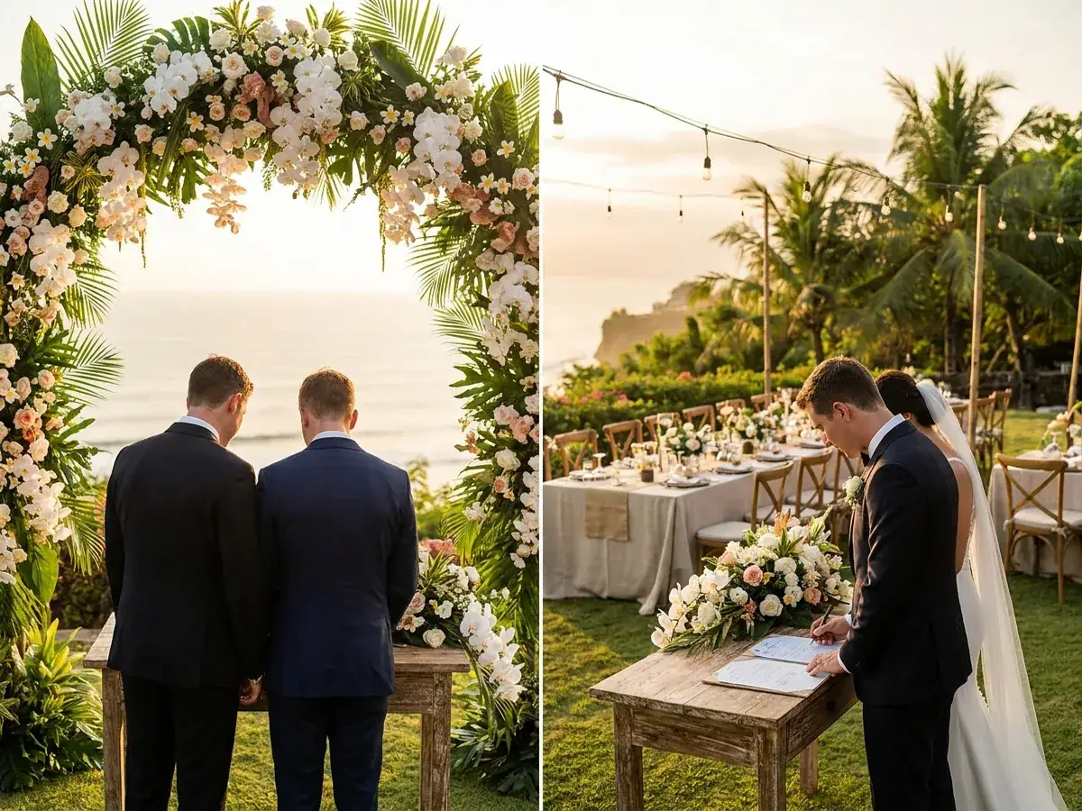 Official marriage registration in Bali: documents — banket stol gostej
