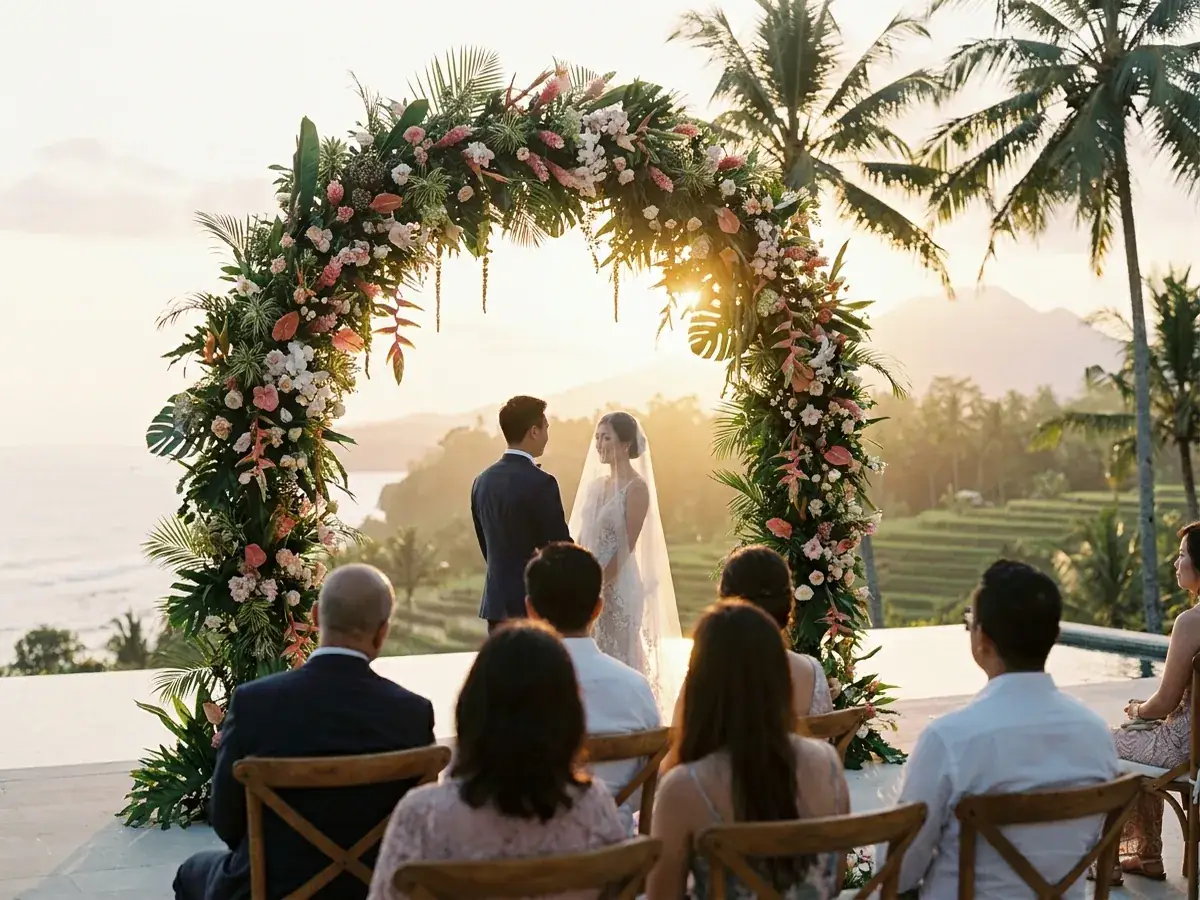 Wedding at a villa in Bali — arka s cvetami