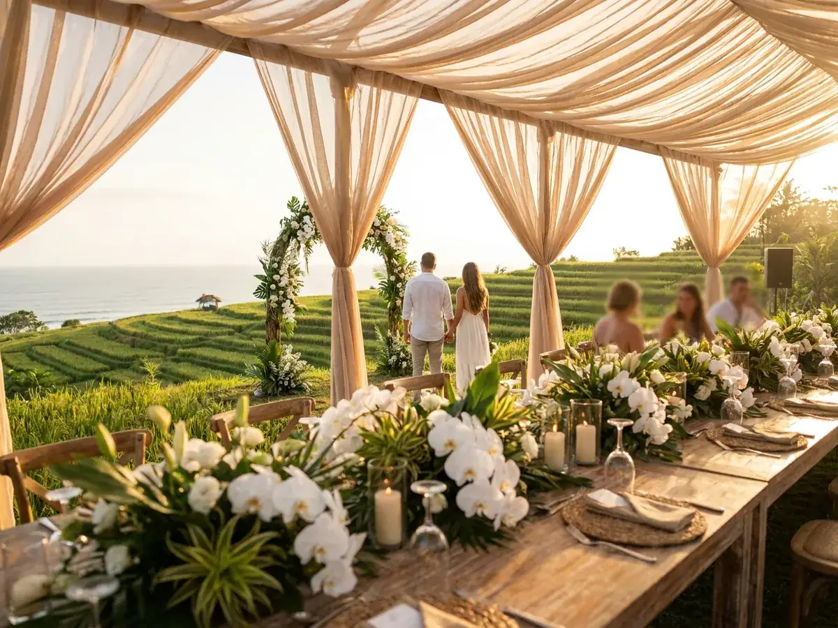 Programm und Ablauf des Hochzeitstages auf Bali — banket stol gostej