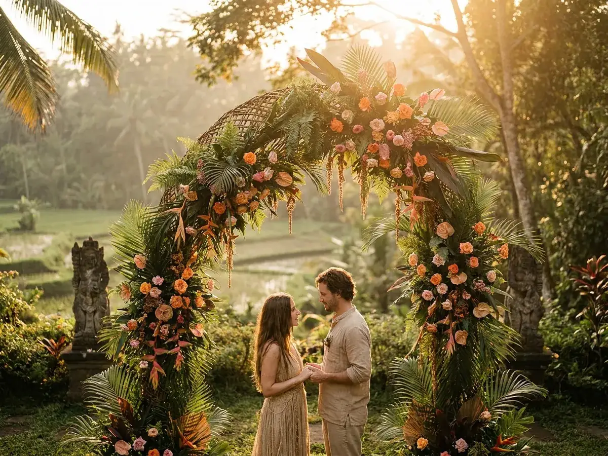 Wedding in Ubud jungles — arka s cvetami