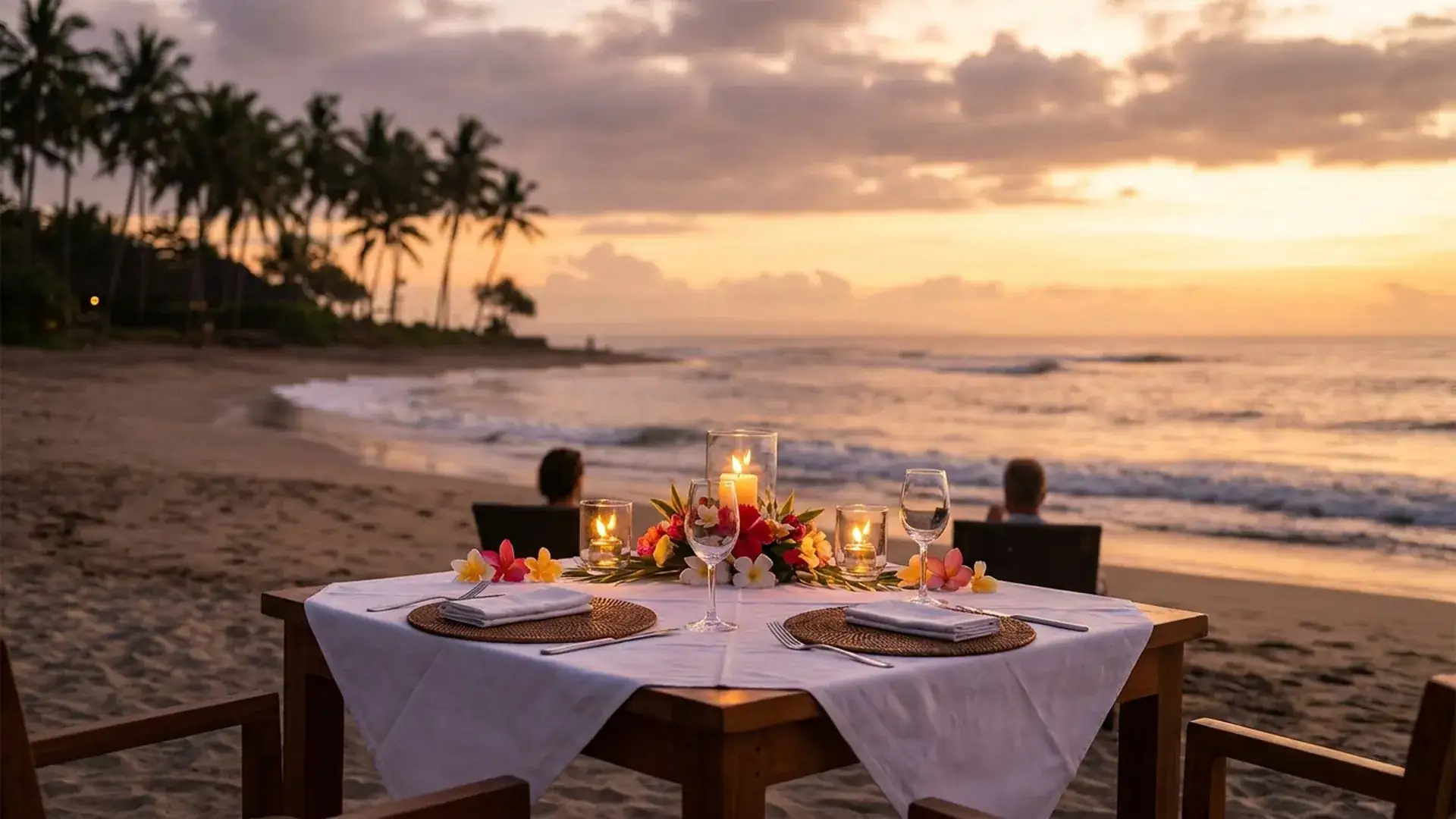 Romantic candlelit dinner on the beach in Bali