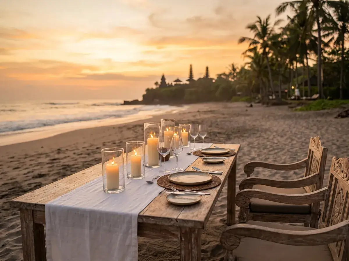 Le coût d'un dîner romantique à Bali — stol na peske
