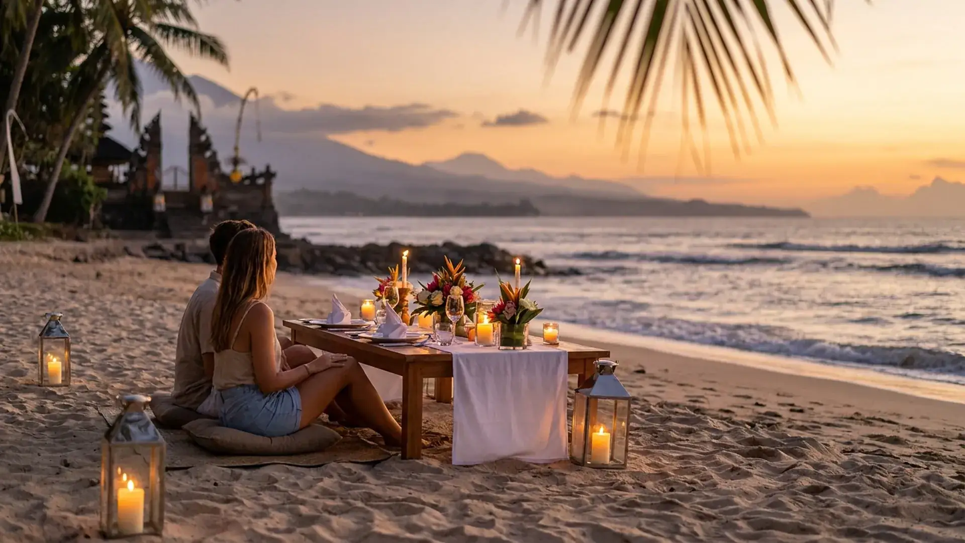 Romantic beach candlelit dinner in Bali