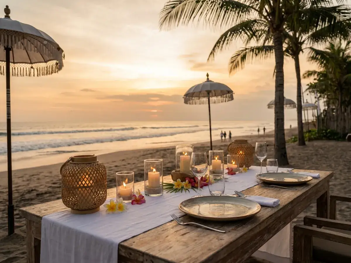 Romantic dinner in Bali — plyazh noch svechi
