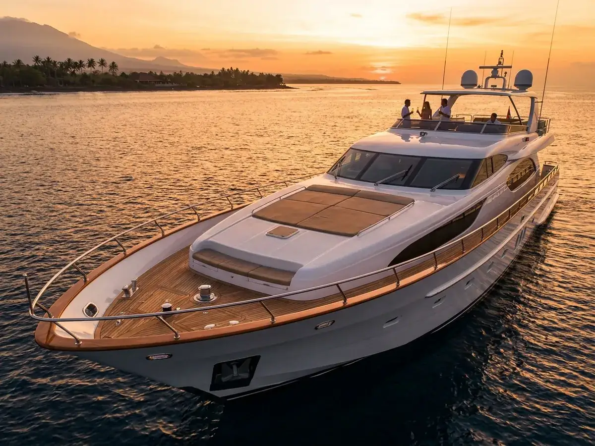 Yacht rental in Bali for an event — paluba gostej